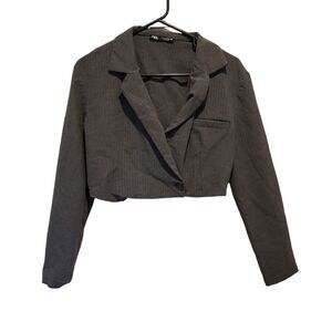 Zara Black Cropped Blazer Made In Turkey One Button Size Small